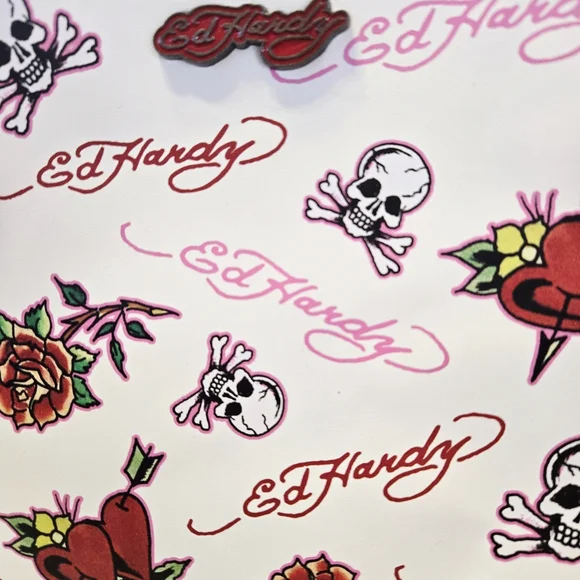 NEW Ed Hardy White Women's Bag With Skull,Rose & Heart Tattoo Designs Y2K NWT - Picture 6 of 6